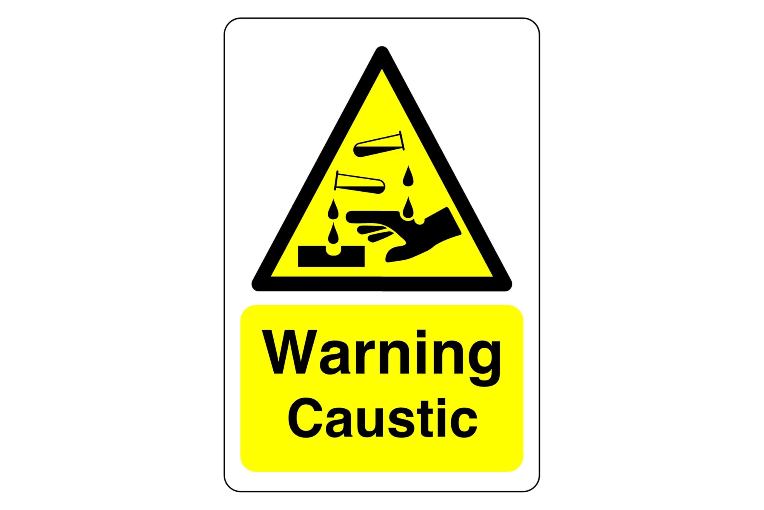 Safety First Display LTD Warning Caustic sign - High tack self-adhesive sticker (600mm x 400mm) Viewing Distance within 20m.