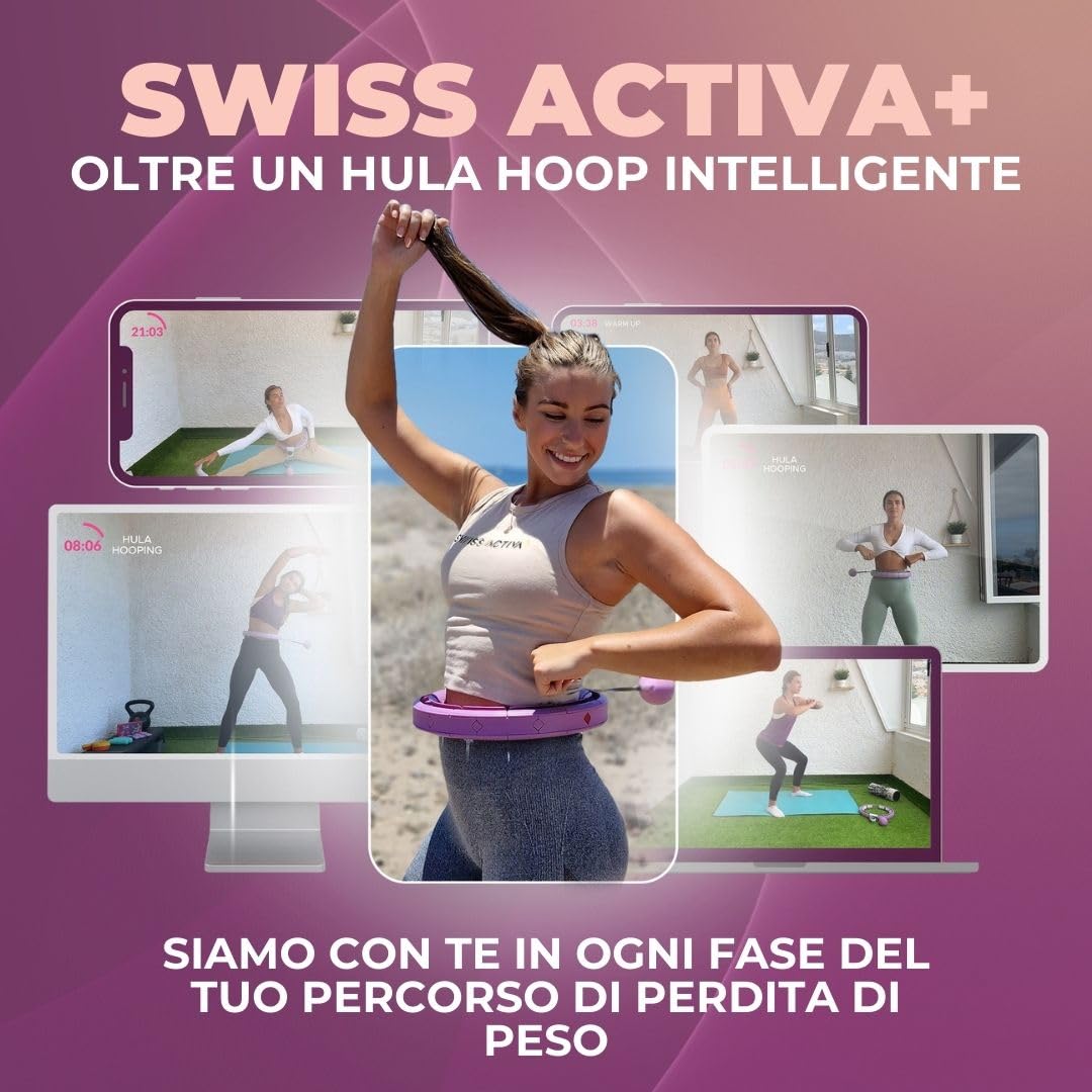 Swiss Activa+ Smart Hula Hoop con contatore che non cade mai - Hula Hoop Intelligente Fitness con Peso e Massaggio Circolare - Misura Regolabile, Ideale per Adulti Bambini e Principianti