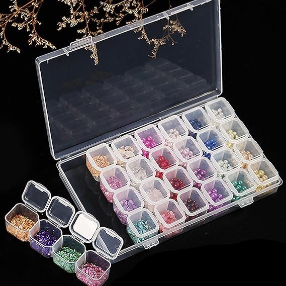 Image of Plastic Medicines Jewellery Organiser 28 Grid Detachable Storage Box Case With Dividers Container For Rings, Earrings, Necklace, Lipstick, Makeup Home Organizer, Transparent