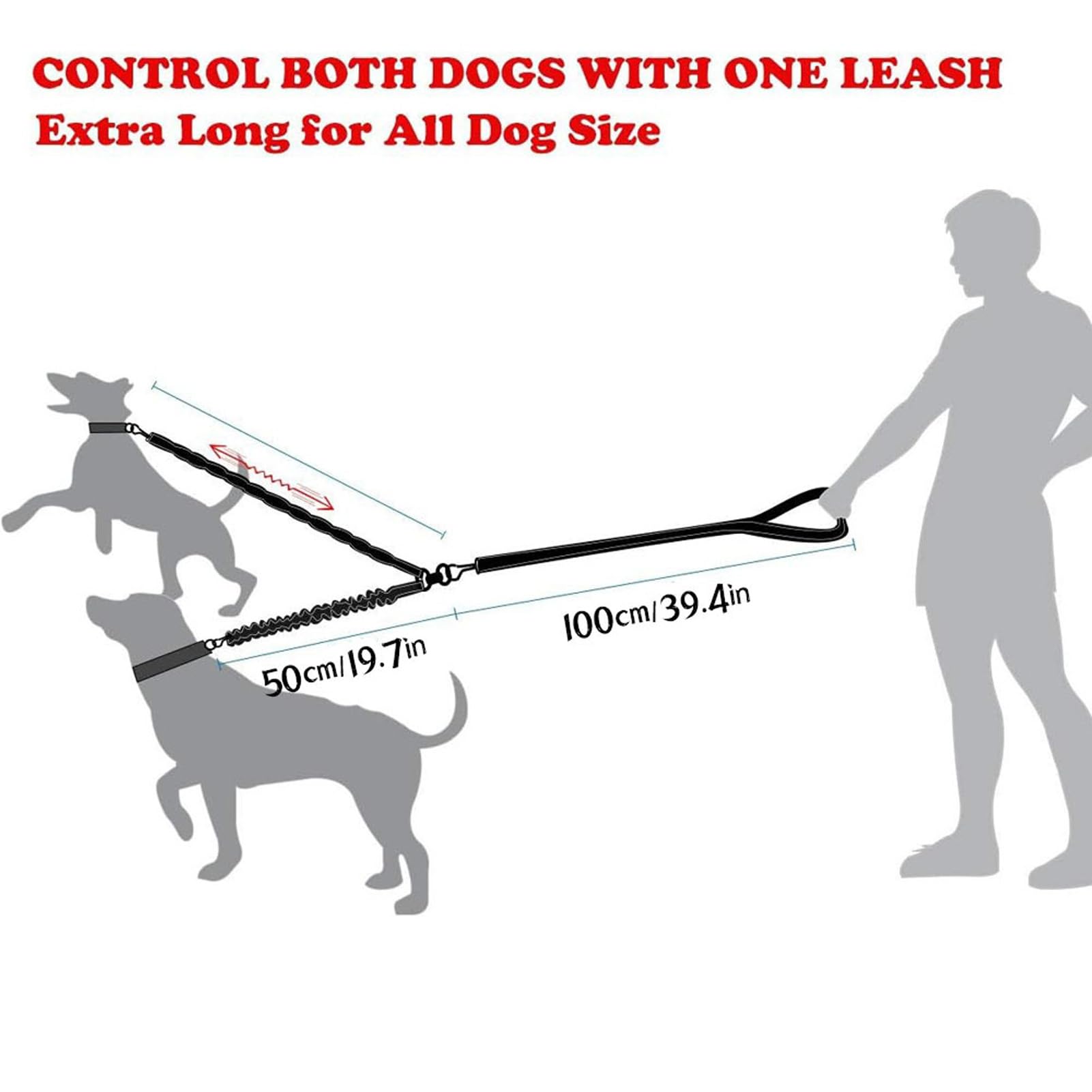 Double Dog Leash Reflective High Elasticity Shock Absorbing Bungee Walking Leash for Large Breed Dog