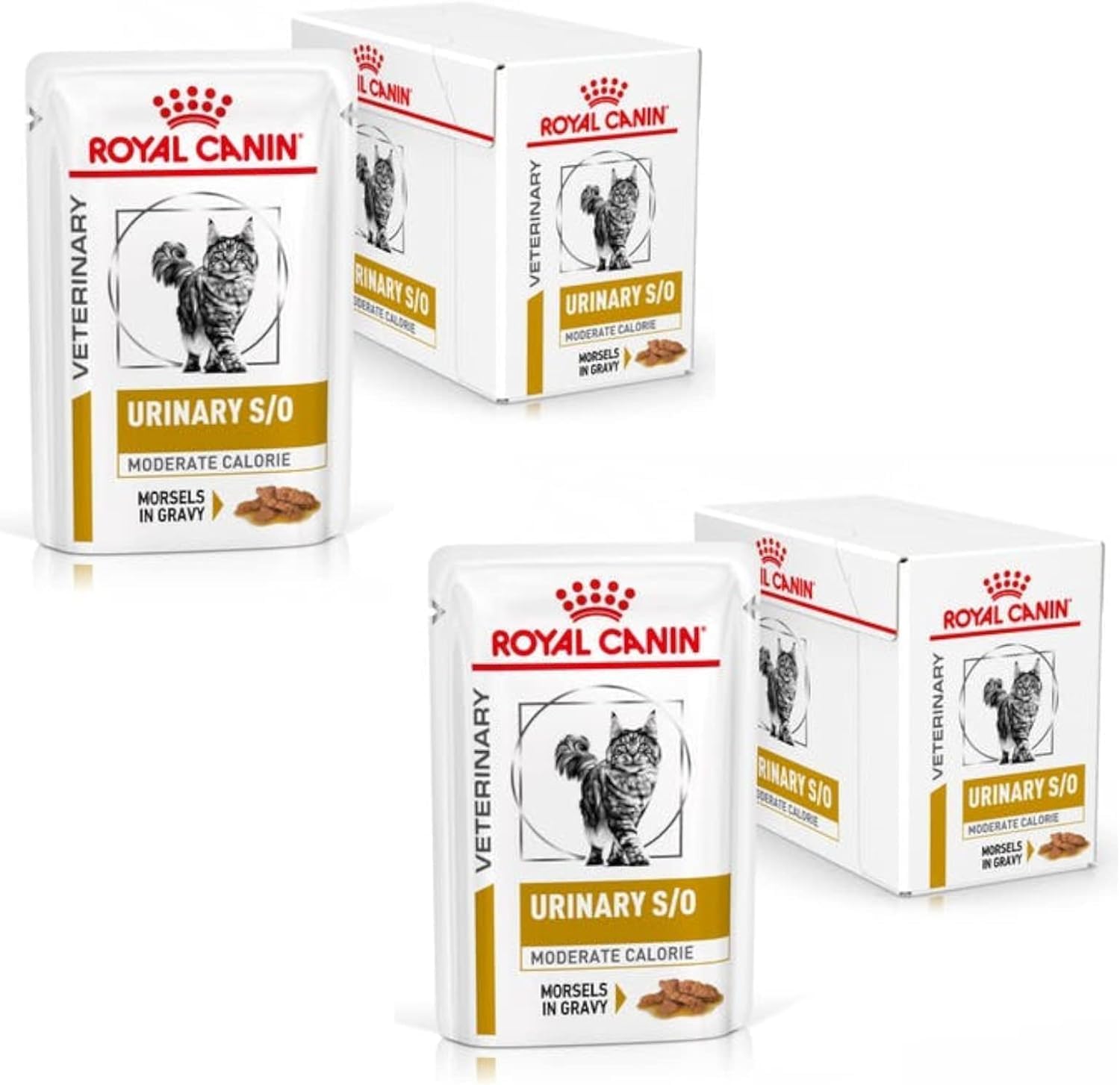 Royal Canin Veterinary Urinary s/o Moderate Calorie | Paquete Doble | 2 x 12 x 85 g | Alimento Completo para Gatos | para disolver cálculos de estruvita | Bajo Valor RSS
