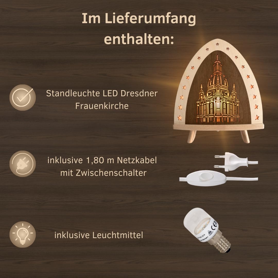 weigla - LED Dekoleuchte Dresdner Frauenkirche I Erzgebirge I Holz | Weihnachtsdeko I Fensterdeko innen I festliche Weihnachtsbeleuchtung