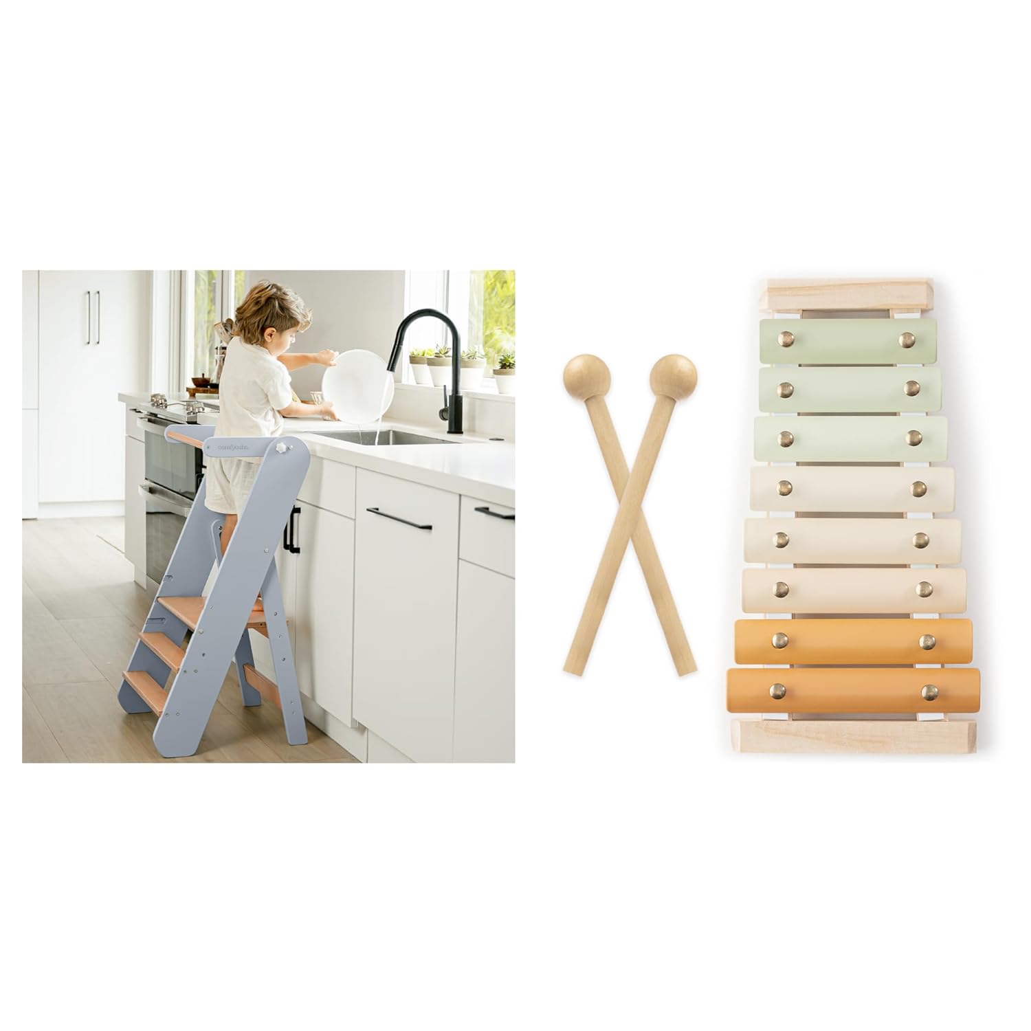 Kids Step Stool and Xylophone for Kids Bundled by Comfy Cubs
