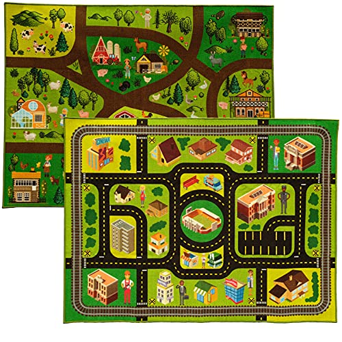 EXCELLO GLOBAL PRODUCTS Kids Activity Rugs Set 4.92 x 6.56 ft. - Country and City Roads