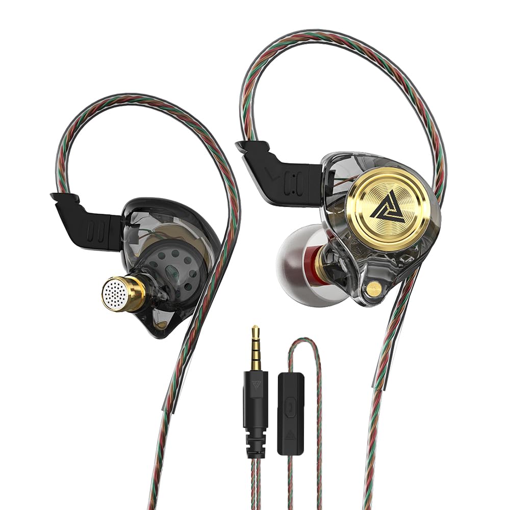 Wired Gaming Earbuds, Ak3file in Ear Monitors, Deep Bass Sound Wired Earbuds, HiFi in Ear Headphones with 1DD 10mm Dynamic Driver, IEM for Music Gaming Video Calling (Black)