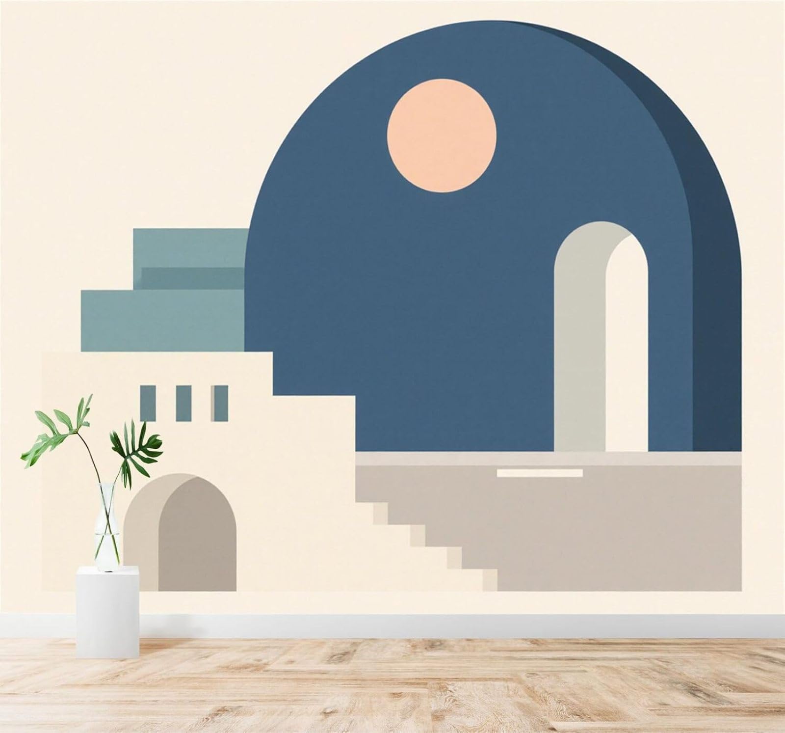 XLMING Minimalist Architecture Blue Dome Archway Staircase 3D Wallpaper Silky Texture Home Study Office Grey Dining Room Sofa Bedroom Living Room TV Backdrop-400cm×280cm