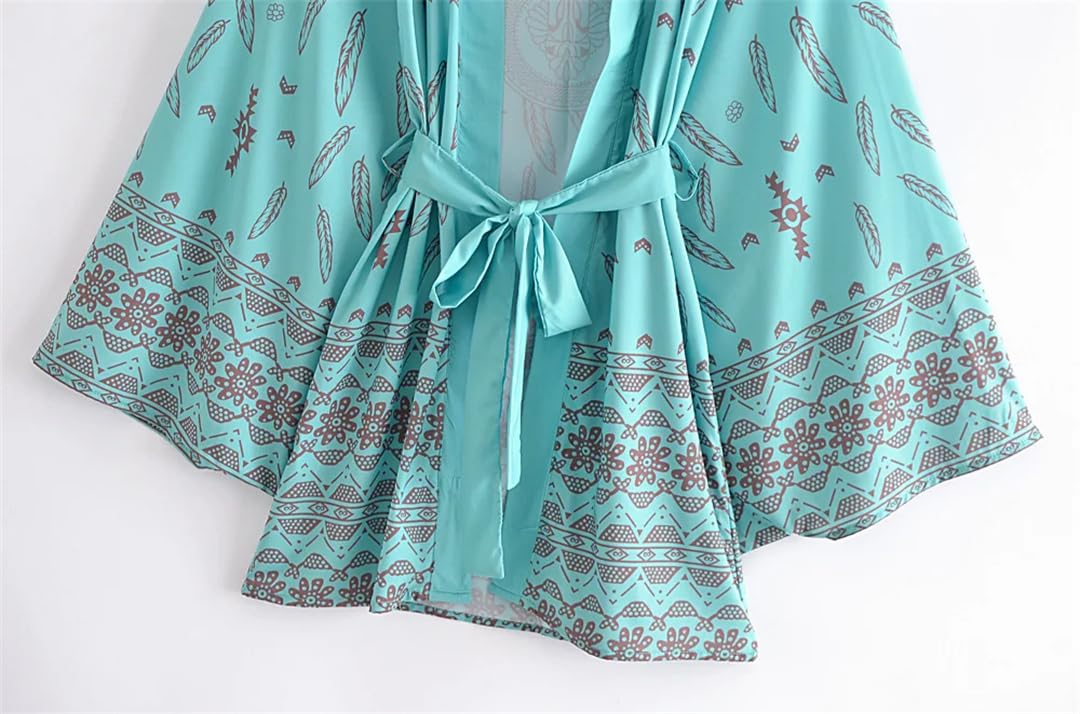 Vintage Floral Imprimé Bikini Cover-Ups Beachwear Femmes Batwing Manches Courtes Kimono Bohème Robe