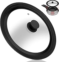 Vista 13 de Tapa universal para ollas, sartenes y sartenes. Tapa de vidrio templado con borde de silicona resistente al calor que se adapta a utensilios