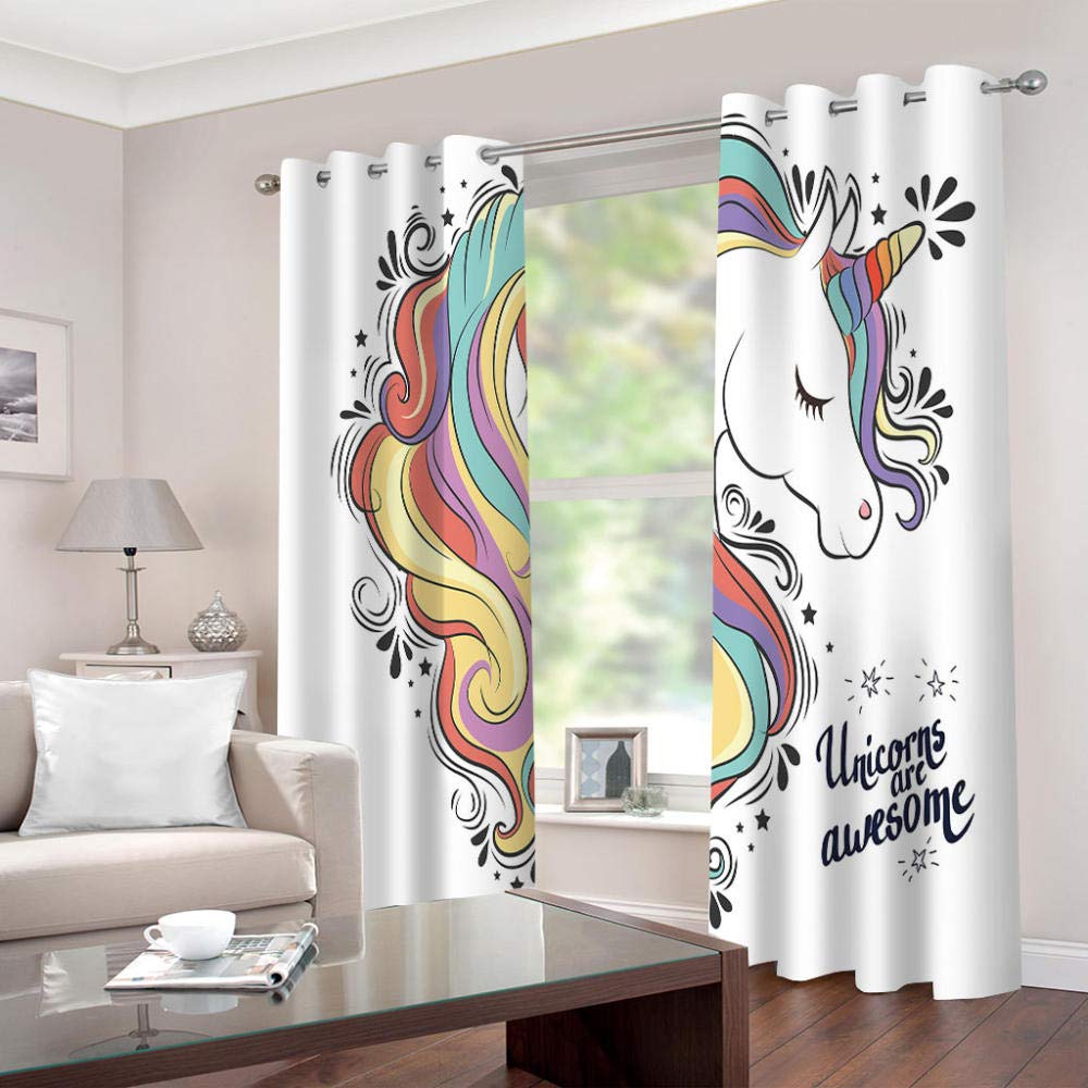 Rideau Occultant Chambre Lot De 2 - Licorne Animale De Dessin Animé 3D 280X250Cm (LxH) Imprimé Rideaux Salon Opaque À Oeillets,Rideaux Isolant Thermique Et Sonore, Décoration De Fenêtre Enfants