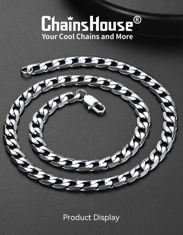 ChainsHouse Stainless Steel Cuban Link Chain Necklace for Men Women, Black/14K Gold Plated Flat Cuban Chain, 4mm/6mm/9mm/13mm Width Hip Hop Jewelry Mens Cuban Chain, 14"-30" Length-with Gift Box - Image 3
