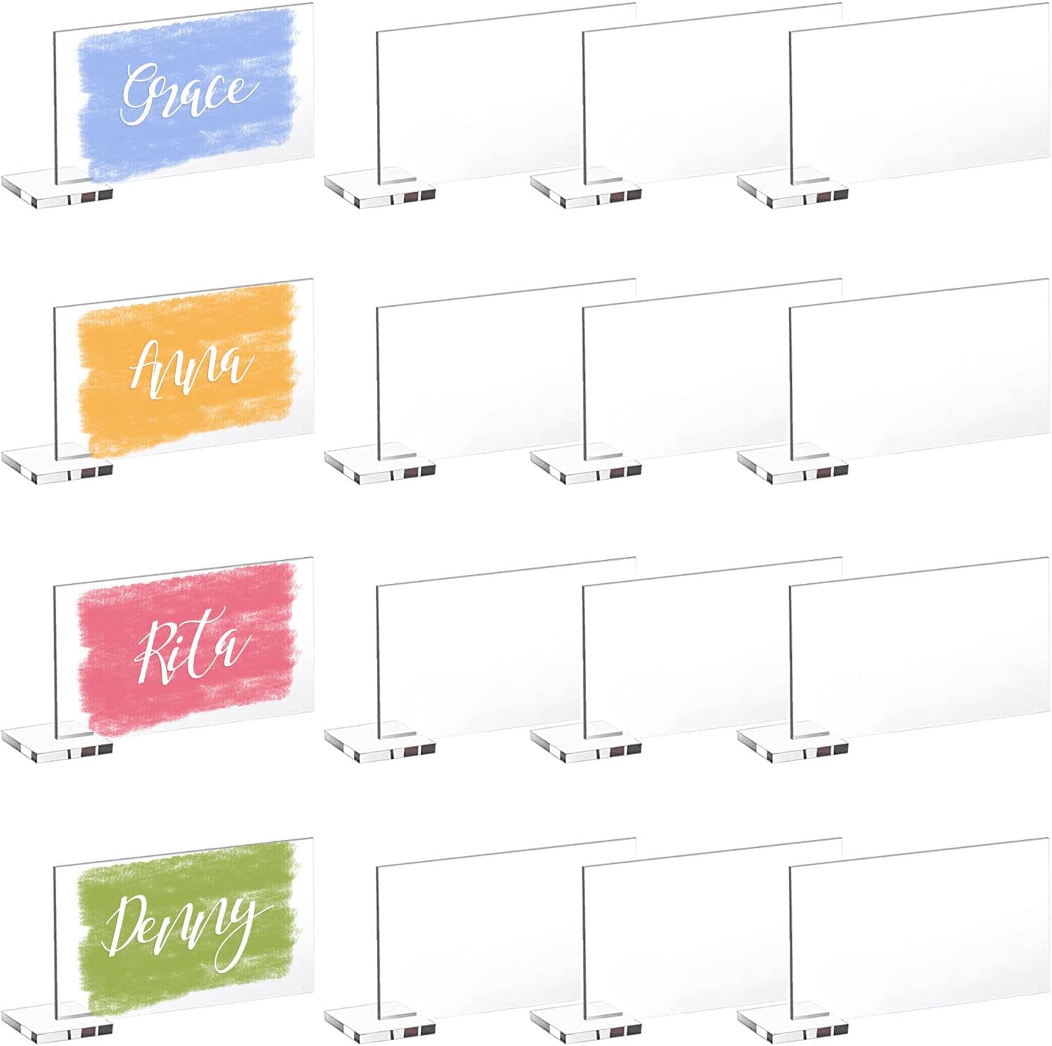 30 Pcs Clear Acrylic Place Cards with Holders, DIY Blank Clear