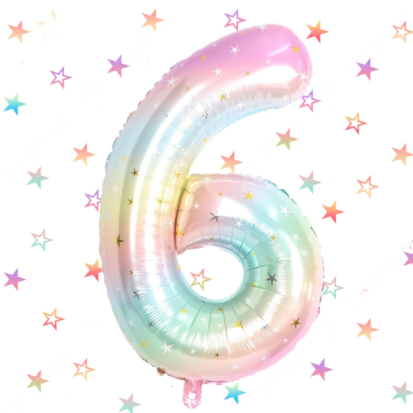 Birthday Foil Balloon Number 6 Rainbow, 101 cm Giant Foil Balloons Number 6th, Helium Balloon Numbers 6 Decoration, 6th Birthday Balloon Decoration Wedding Anniversary Party Decoration - Flies with