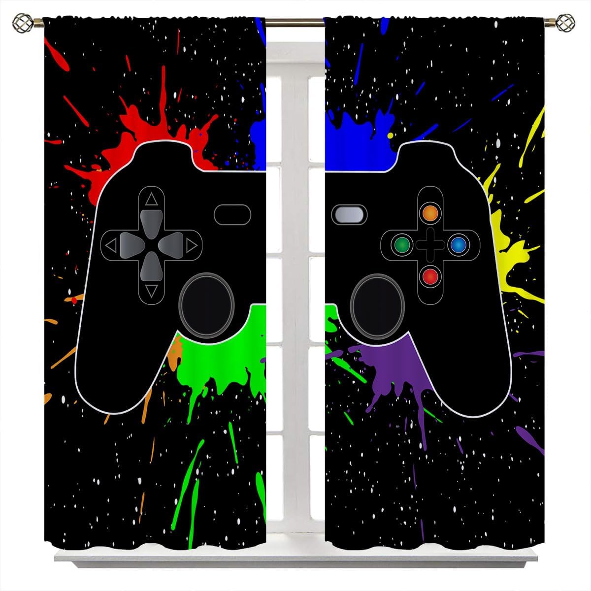 Gamepad Window Curtains for Kid Girls Boys Bedroom, Gamer Video Game Colorful Game Controller Rod Pocket Thermal Insulated Darkening Window Drapes for Bedroom Living Room, W42xL45 Inch Decor - Image 2