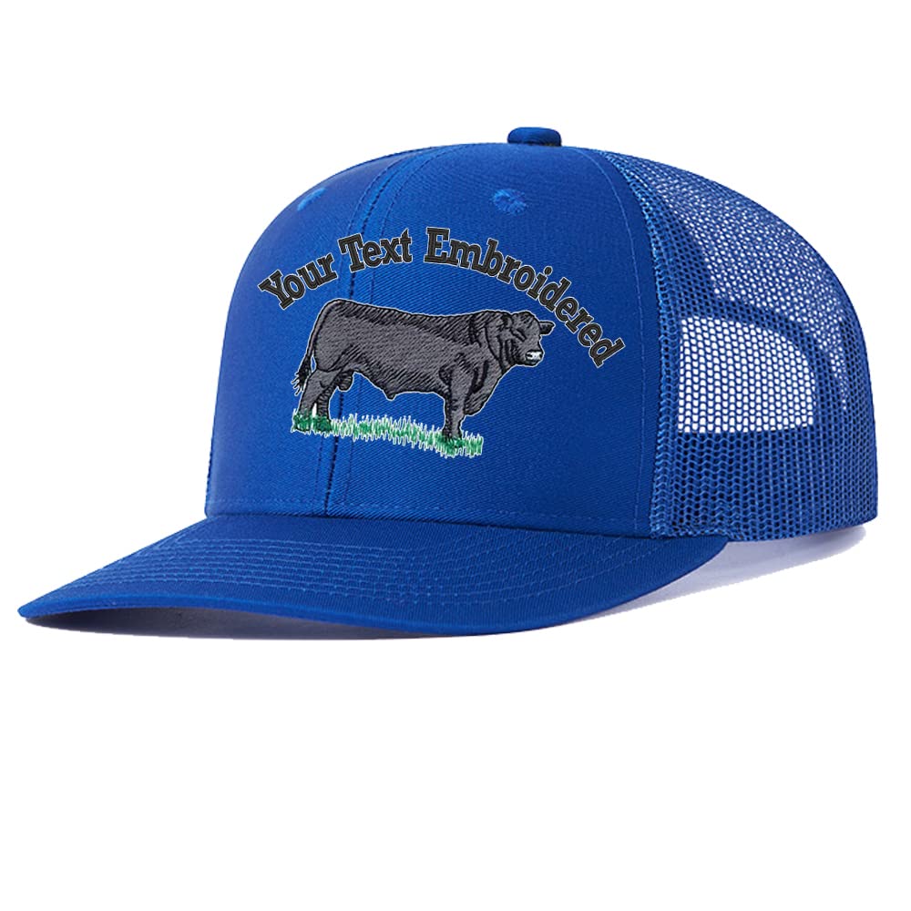 JBZCustom Embroidered 112 Trucker Hat Western Farm Animal Cow Cattle Angus Bull for Men & Women Baseball Polyester Snap Blue Small-4X-Large