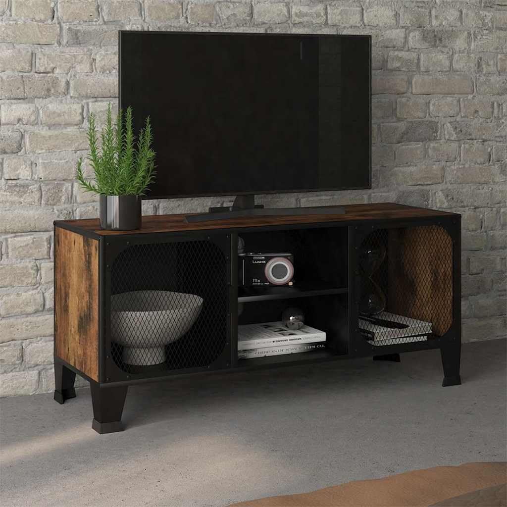 Mobile TV rustico marrone 105 x 36 x 47 cm in metallo MDF