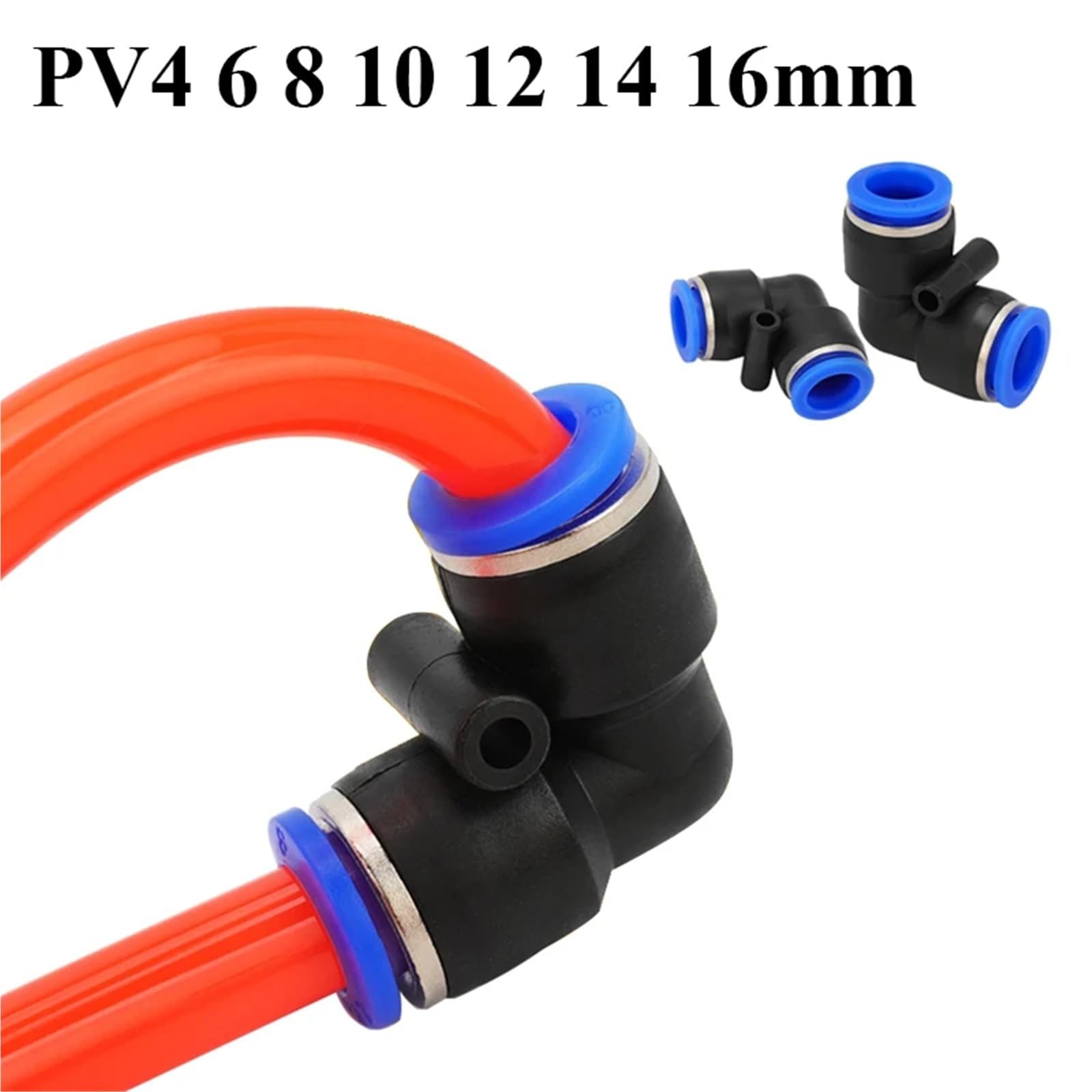 PV 4 mm 6 mm 8 mm 10 mm 12 mm rura wąż rurowy 2-drożny kolanko 90 stopni pneumatyczne plastikowe złączki części złączki 100 szt. (100 szt. PV-16)