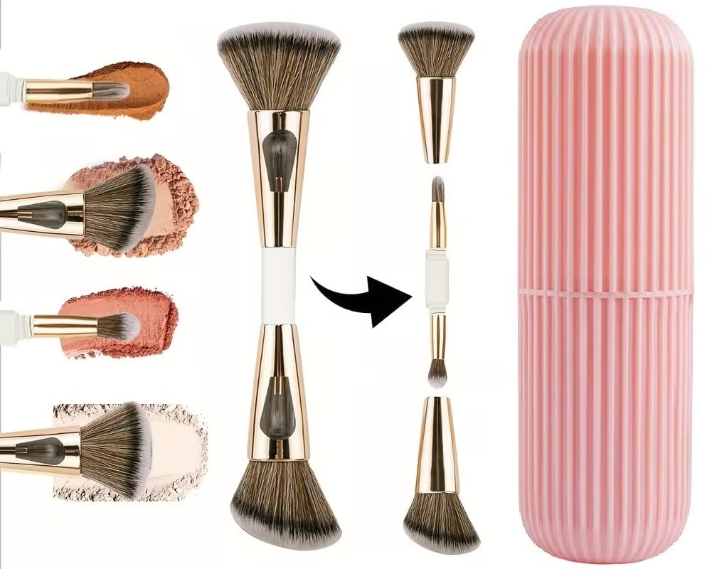 4 in 1 Compact Makeup Brush with Organizer for Travel and daily uses Soft Bristle Foundation Powder Eyeshadow Flat Brushes for Womenand girls-image-39
