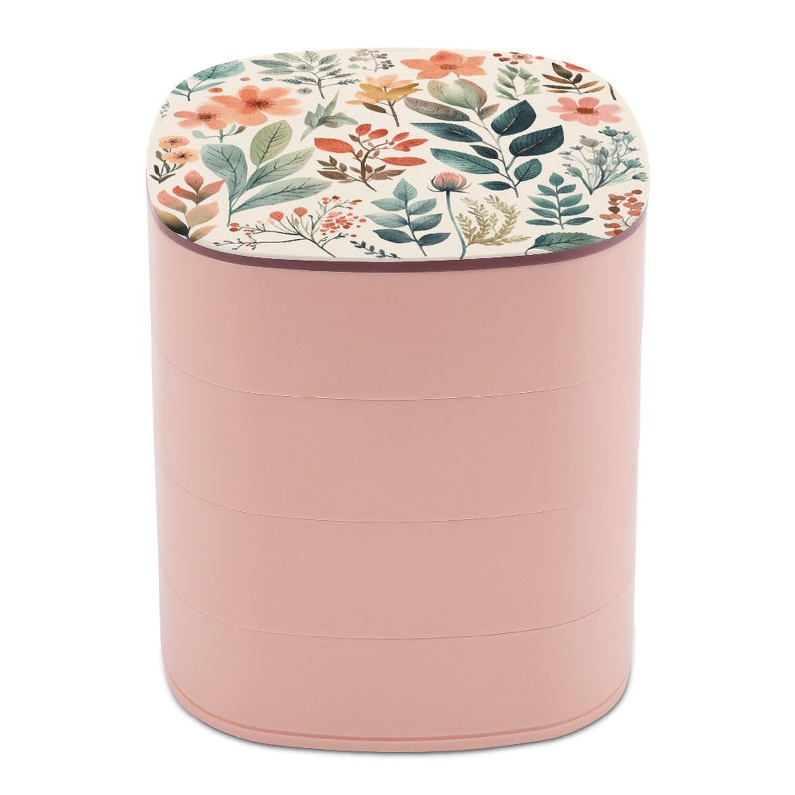 VstaDank Watercolor Flowers Jewelry Case Women Portable Travel Jewelry Box Rotating Jewelry Organizer with Mirror Multi-Layer Necklace Ring Earring Storage Box for Bracelets Rings