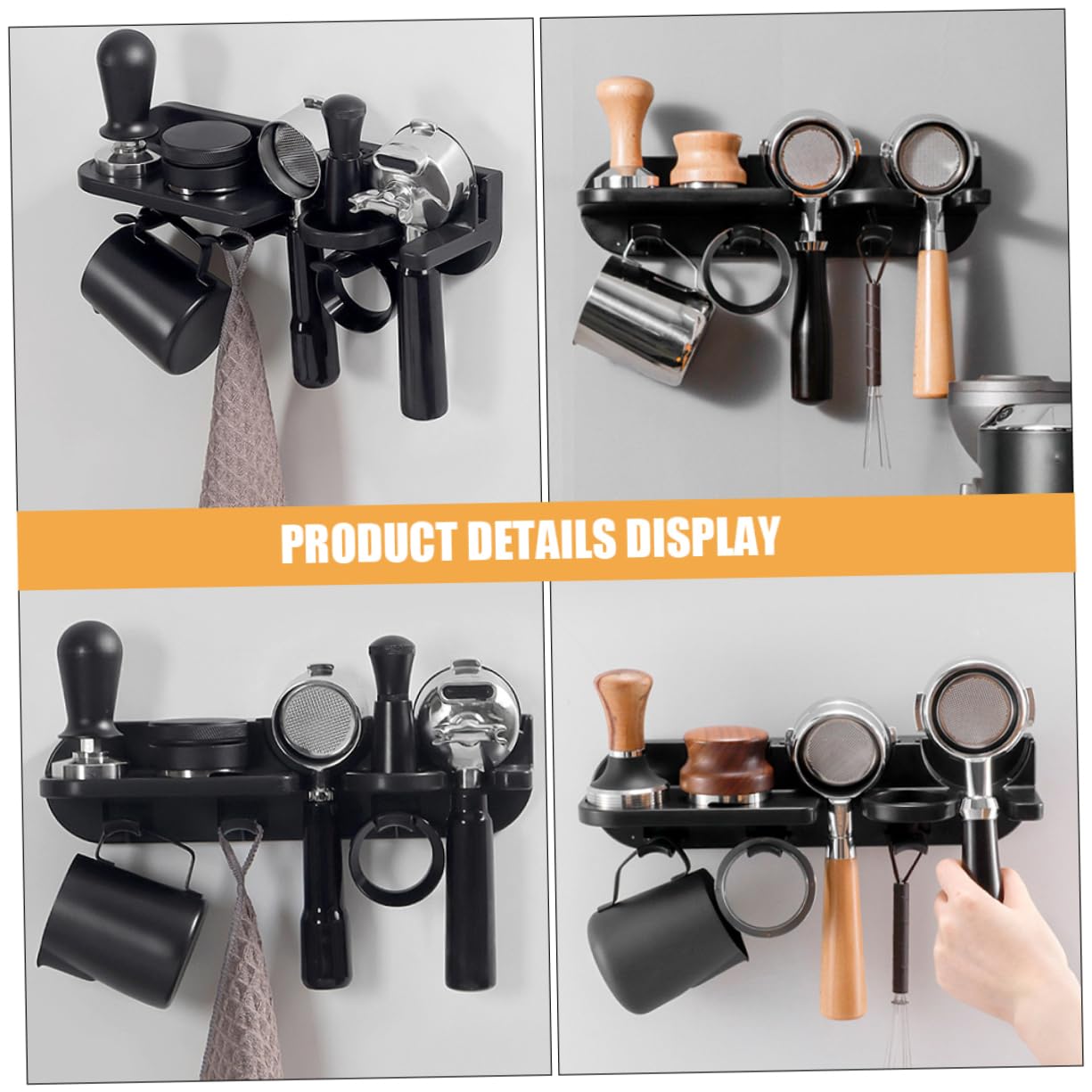MAGICLULU Wandregal für Kaffeesiebträger Espressoregal mit Siebträgerhalter Aufbewahrungsregal Kaffeesiebträger Selbstklebendes Edelstahl-wandregal Kaffeezubehör-organizer für Espressobar
