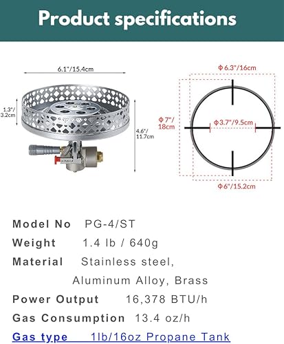 Miniatura 6 de CAMPINGMOON - Estufa portátil de propano para acampar con rejilla de quemador, soporte para olla PG-4PG-4ST (combustible de gas no incluido)