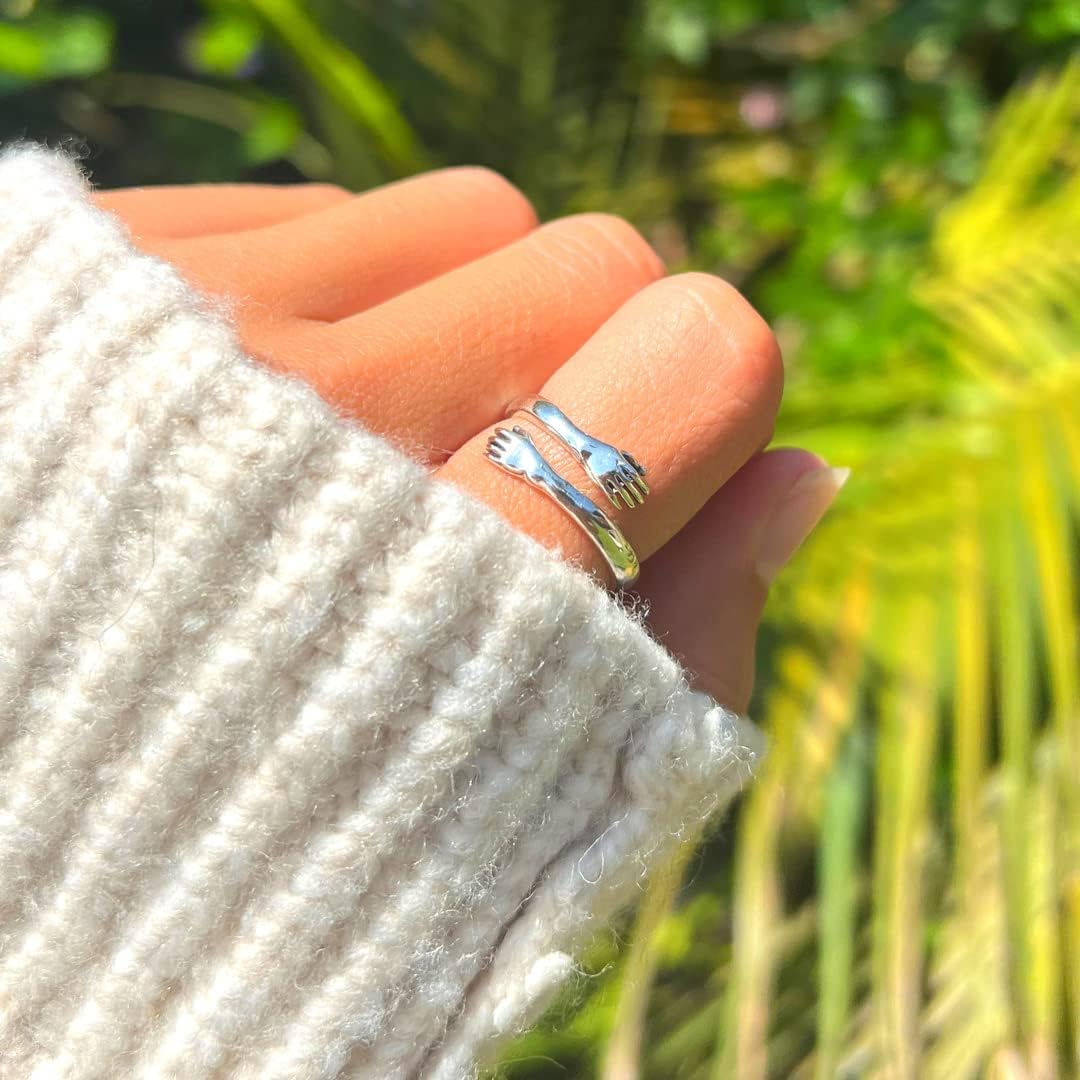 – The Hug From Heaven Ring – Handcrafted 304 Stainless Steel Hand Hug – Tarnish-Free & Hypoallergenic – Adjustable Wrap Around Ring – Thoughtful Memorial Gift Idea for Men & Women (Stainless Steel, Adjustable)