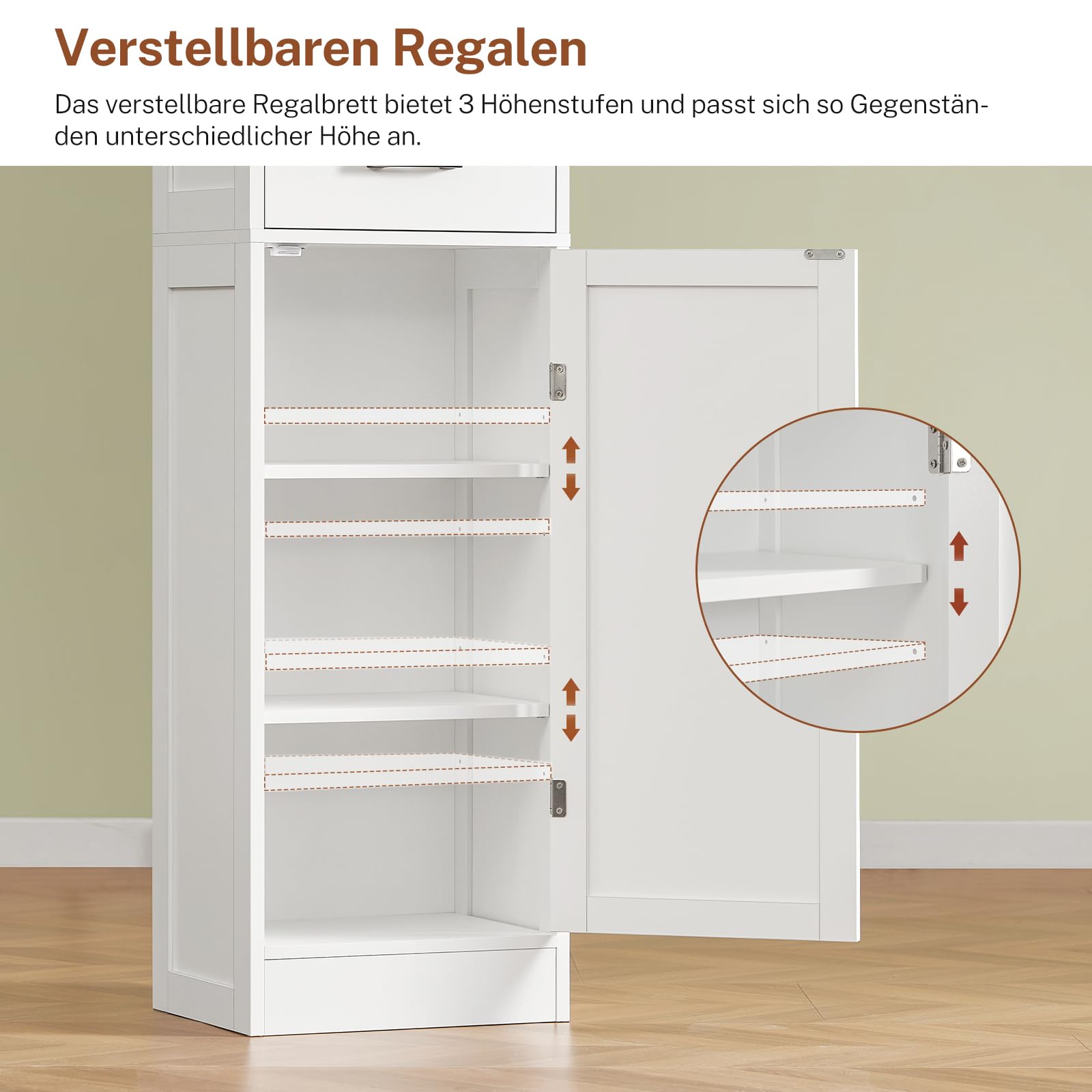 TEENFON Küchenschrank, 4-türiger Mehrzweckschrank & Buffetschrank mit 6 Einlegeböden und 2 Türfächern, platzsparender Vorratsschrank für Küche, Wohnzimmer, Esszimmer, Bad, 130 x 60 x 30 cm, weiß