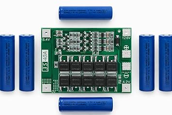 3S 40A 11.1V 12.6V BMS Protection Board Combo with 6 × 18650 1200mAh 3.7V Li-Ion Lithium Rechargeable Batteries | PCB Battery Management System for DIY Power Bank, RC, Solar, E-Bike Projects