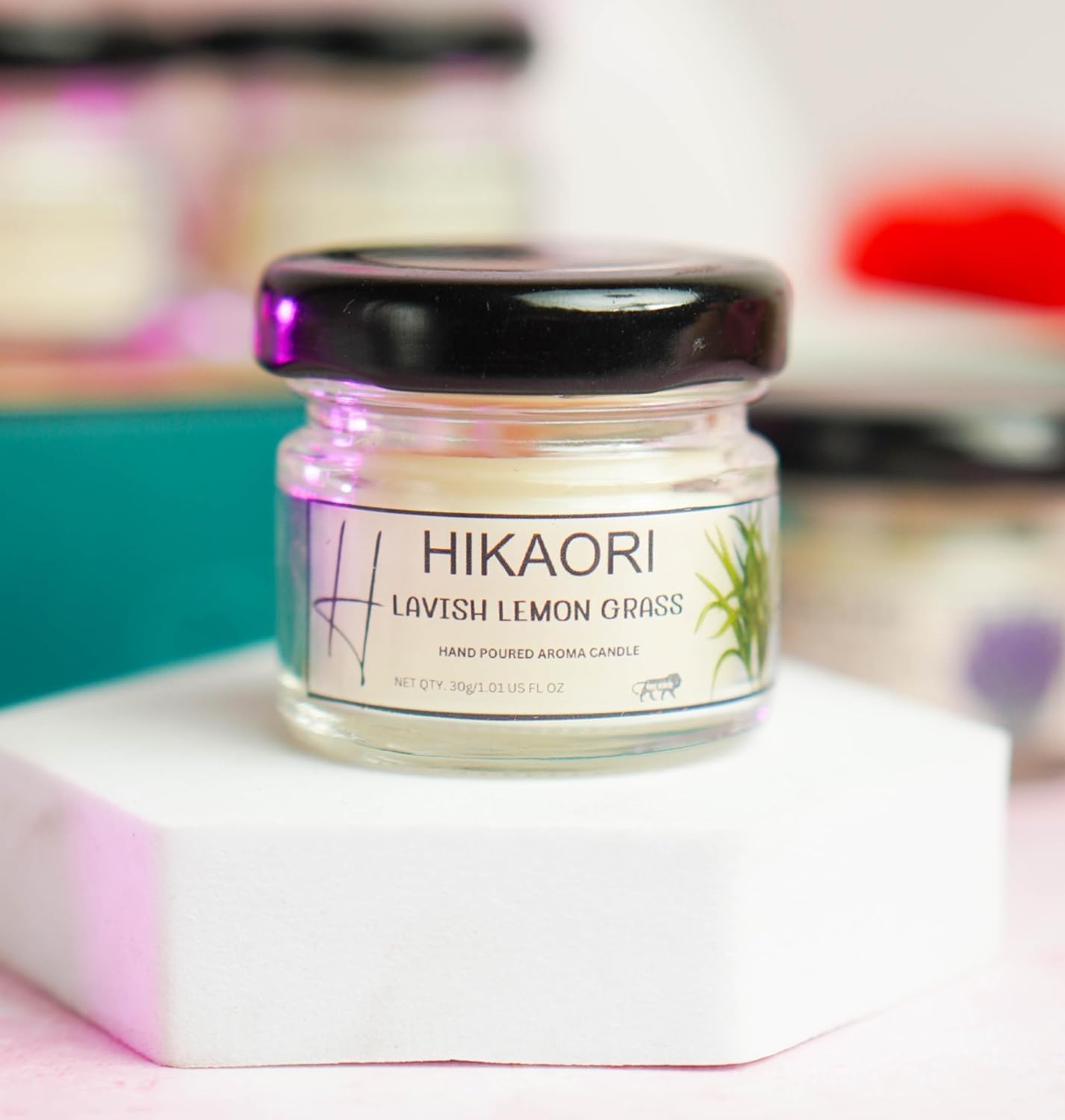 Hikaori Scented Candles Fragrance Jar Candle Set Soy Wax 30gm Pillar Candles Luxury Aroma Therapy Votive Jar Handcrafted | Smoke-Free | for Home Decor Gift Set (Lavish Lemon Grass, Pack of 2) 1