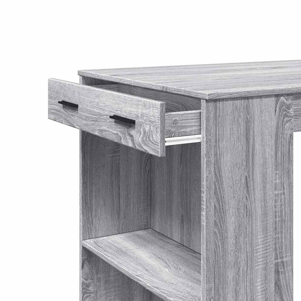 Mesa de bar gris Sonoma 102 x 70 x 103,5 cm de madera con 2 estantes y 1 cajón para espacio de almacenamiento, ideal para cocina, salón, comedor, material duradero