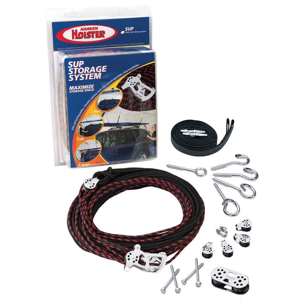 HARKEN Hoister Lightweight Kayaks Overhead Garage Storage Hoist System for Small Kayaks, Boards, Skulls, Light Storage (45lb Capacity, 10ft Ceiling), Model 7808