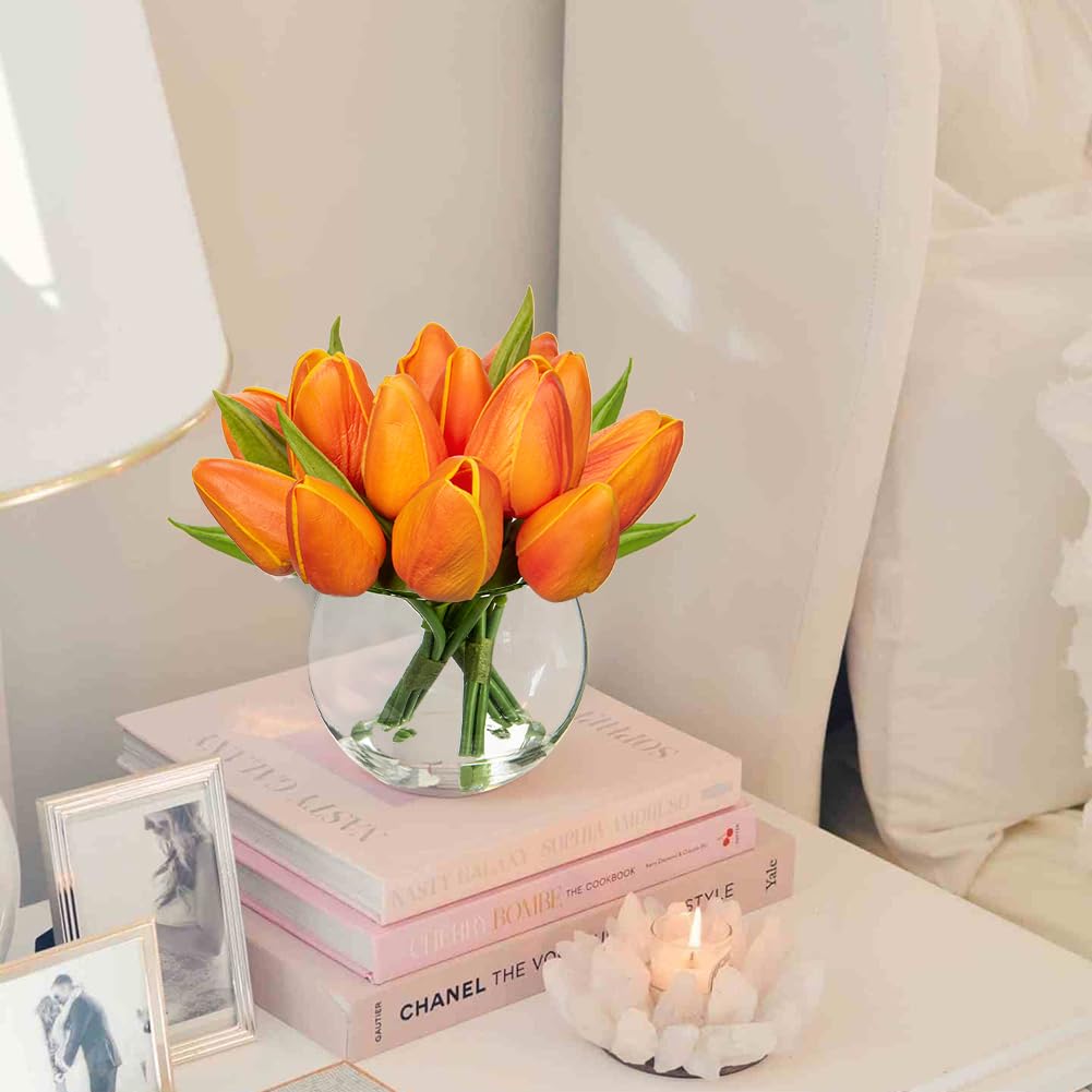 Witte neptulpen kunstbloemen - 12 stuks kunstmatige zijden witte tulpen nepbloemen met stengels voor thuis bruiloft hotel kantoor middelpunt decor