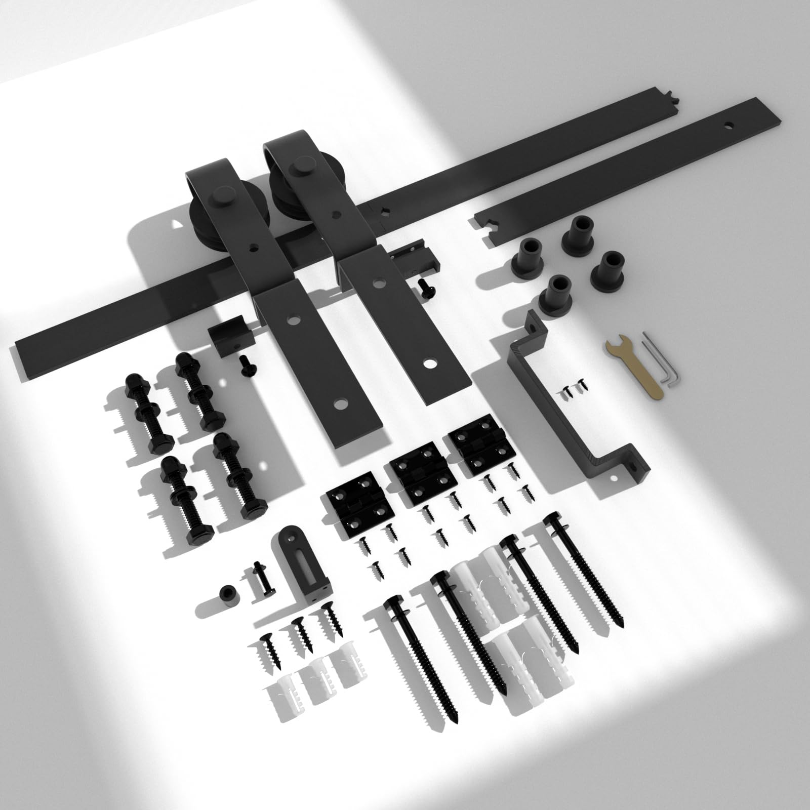 DBREAKS 3.3FT/1M Bi-Folding Binario per Porta Scorrevole Kit, Nero e Rustico Kit Accessori, Kit ferramenta per porte scorrevoli Per porte con larghezza massima fino a 80 cm