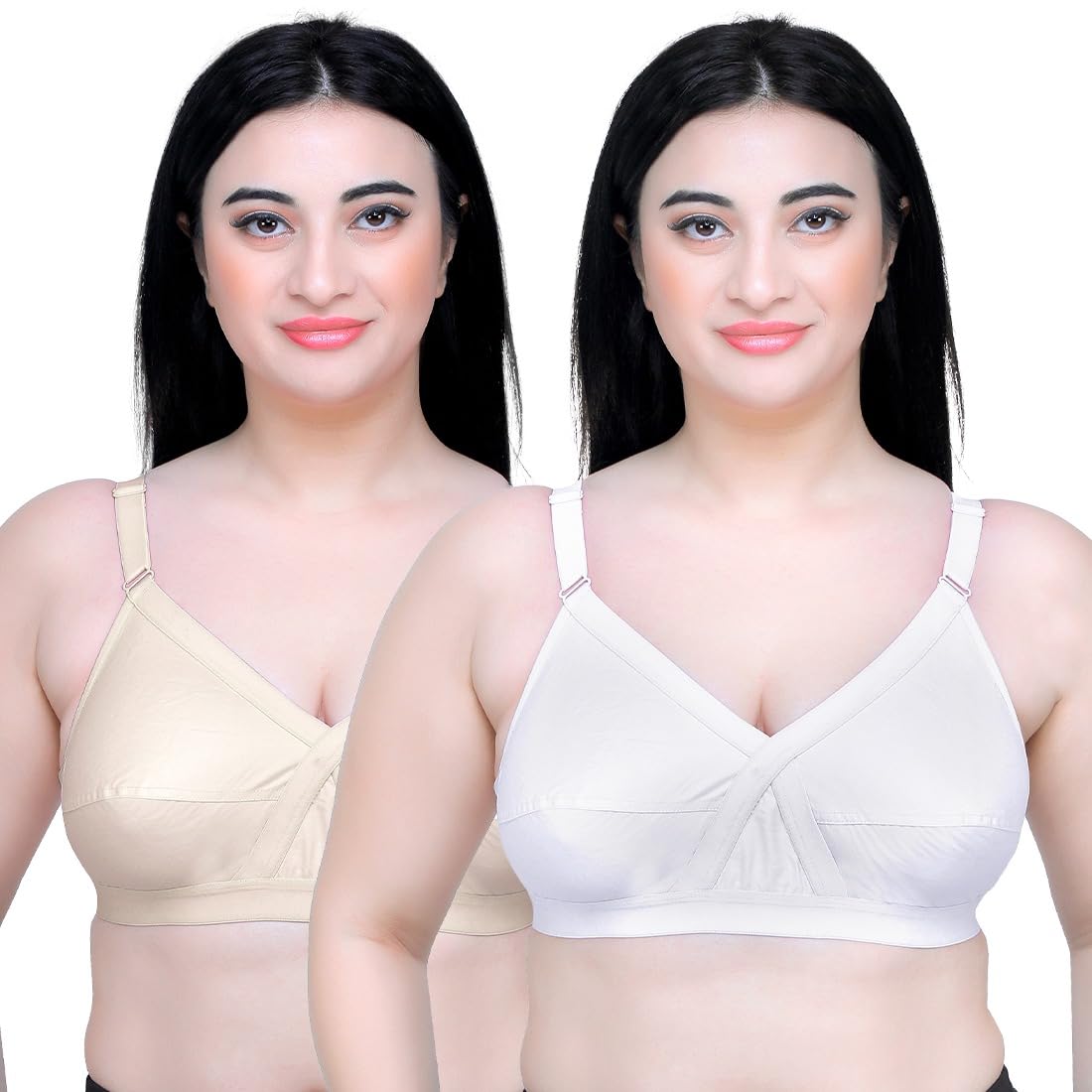 405 Cotton Blend Seamless Non Padded Full Coverage Non-Wired Women Pack of 2 Minimizer Bra Combo-image-43
