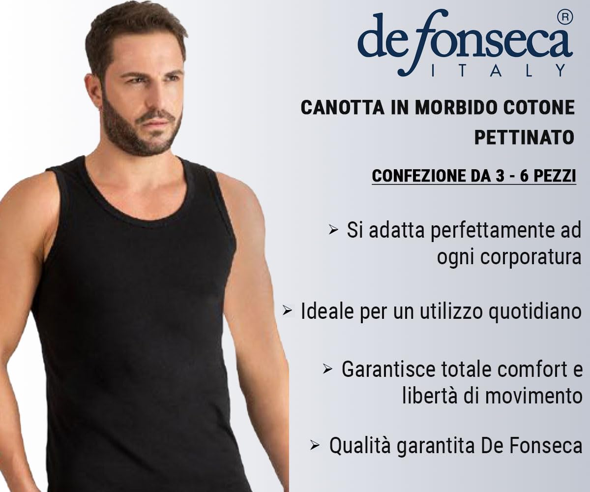 de fonseca T-Shirt/Canotta da Uomo 100% Cotone Pettinato Pacco da 3 e 6 pz, Limited Edition