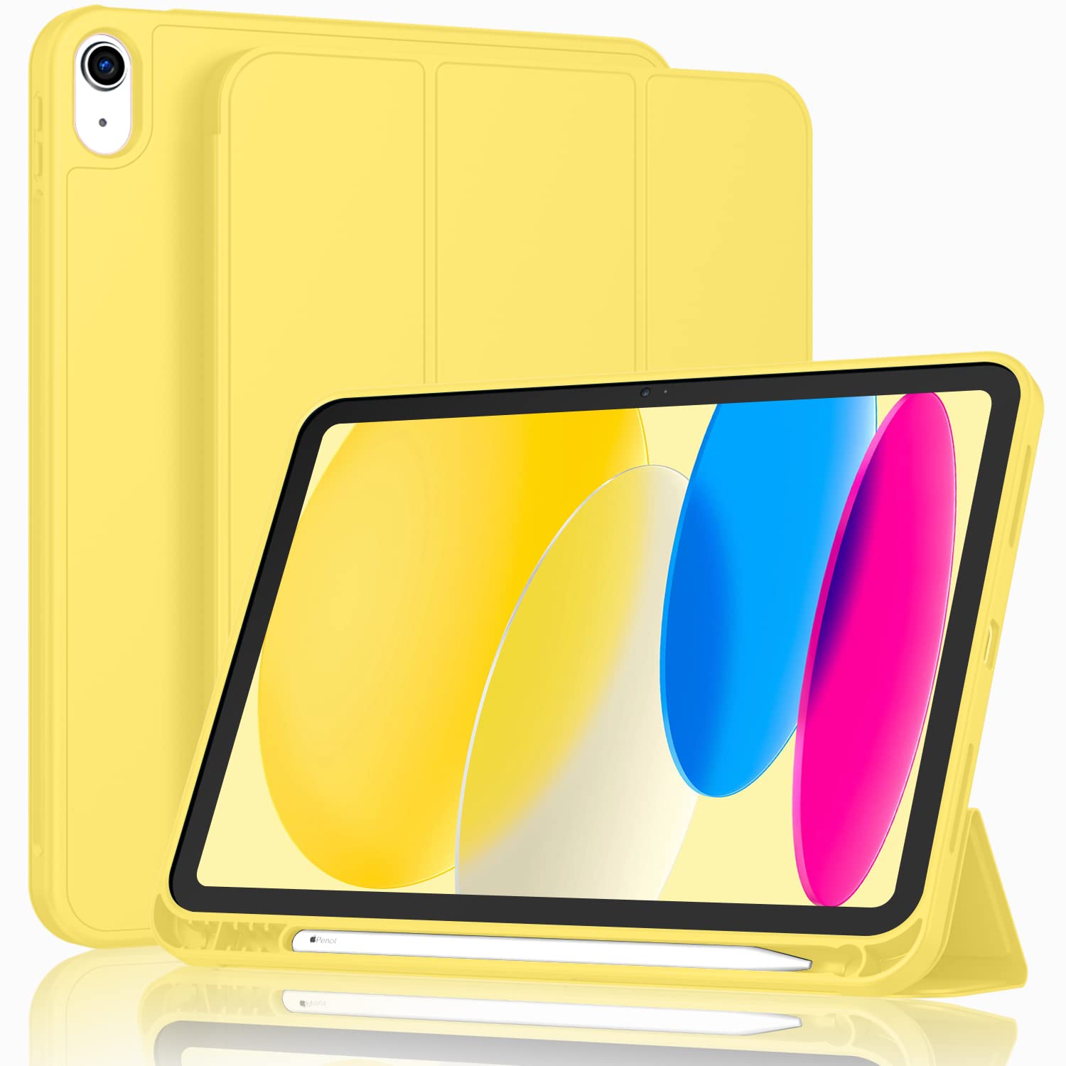 ToaPoia Case for iPad (A16) 11 Inch 2025/iPad 10th Generation 10.9 Inch 2022, Slim Trifold Stand Protective Cover with Pencil Holder and Soft TPU Back,Support Auto Sleep/Wake (Yellow)