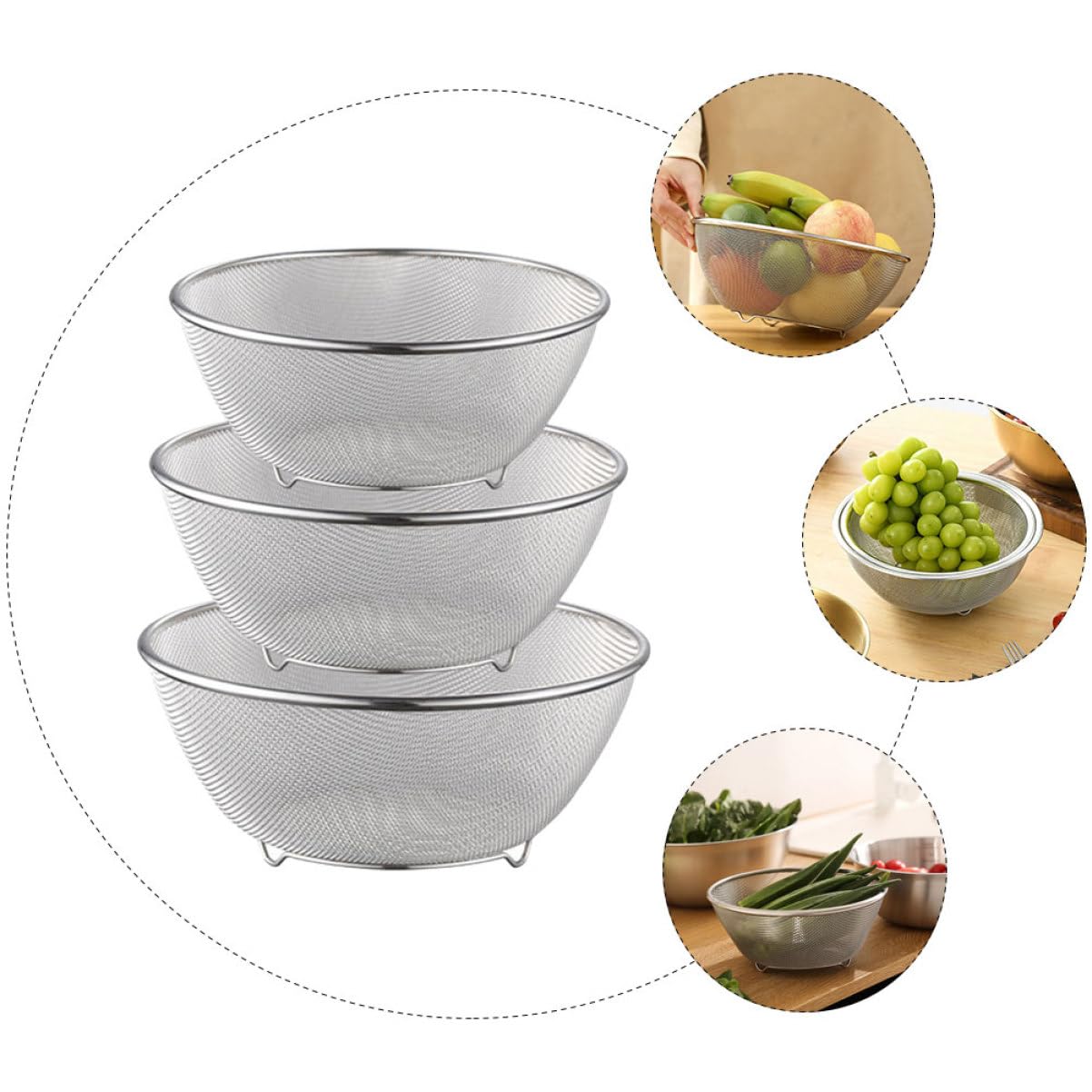 Cabilock 1 Juego Coladores Inoxidable con Fina Escurridor Multifuncional para Lavado de Arroz y Verduras Cocina