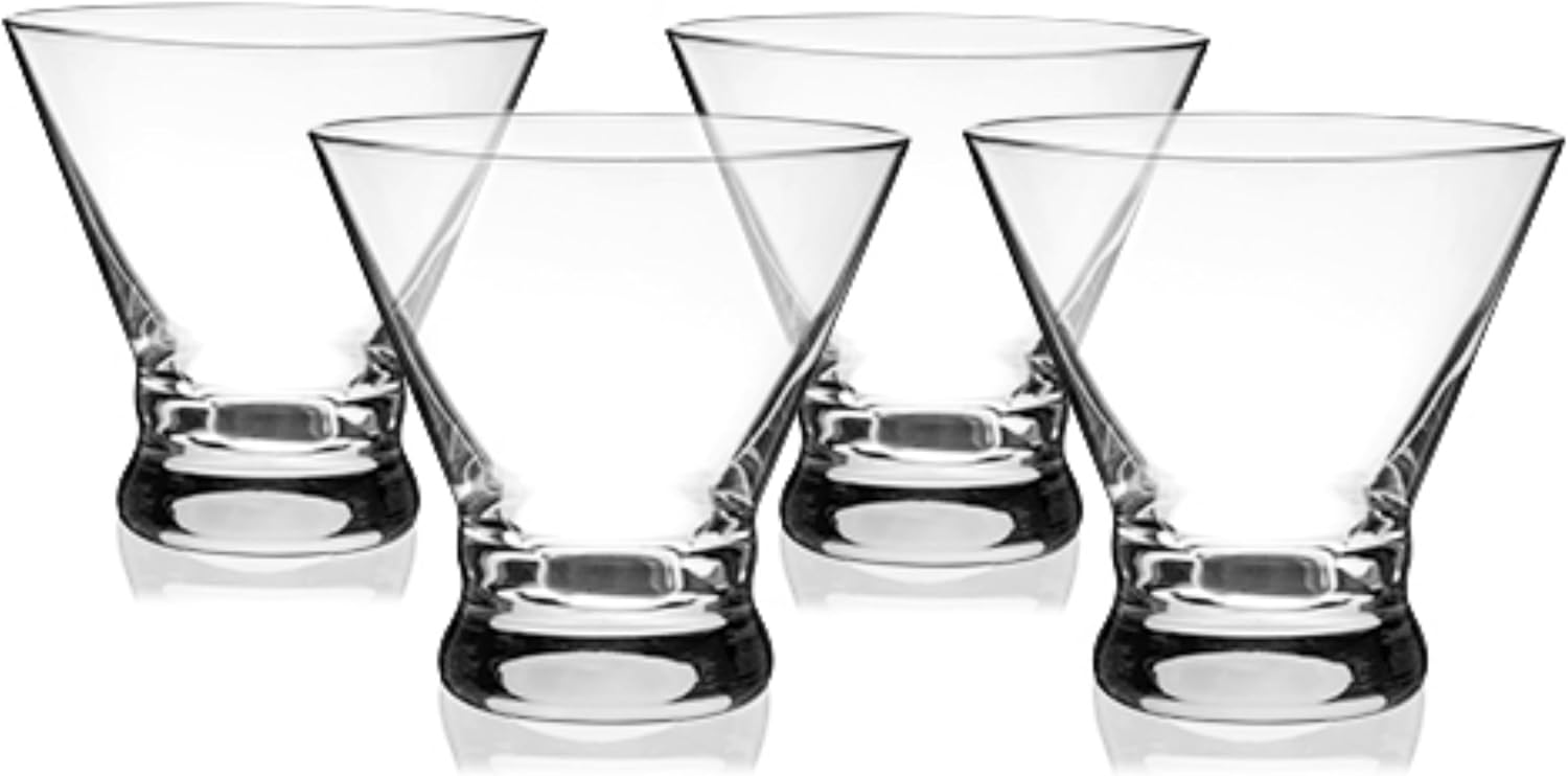 True Stemless Martini Glasses, Set of 4, 8 oz Modern Cocktail Glasses for Martinis, Manhattans, Cosmopolitans, Cocktail Glass Set, Dishwasher Safe, 8 oz, Set of 4