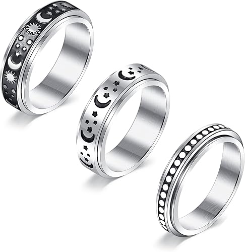 MODRSA - Anillos giratorios para mujer, anillo giratorio plateado, anillo giratorio para hombre, tamaño 6, 7, 8, 9, 10