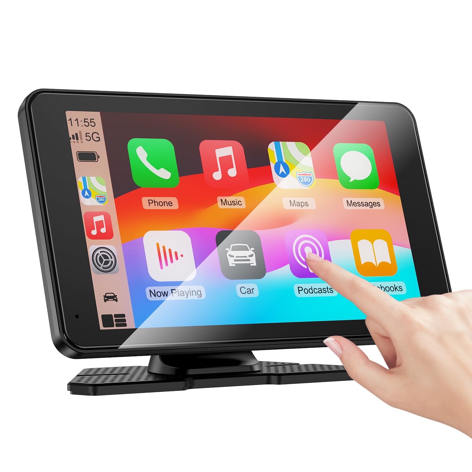 Carplay Screen for Car, 7" HD Portable Car Stereo Touch Screen with Wireless Android Auto, Backup Camera with LED/Mirror Link/Voice Control/Bluetooth/