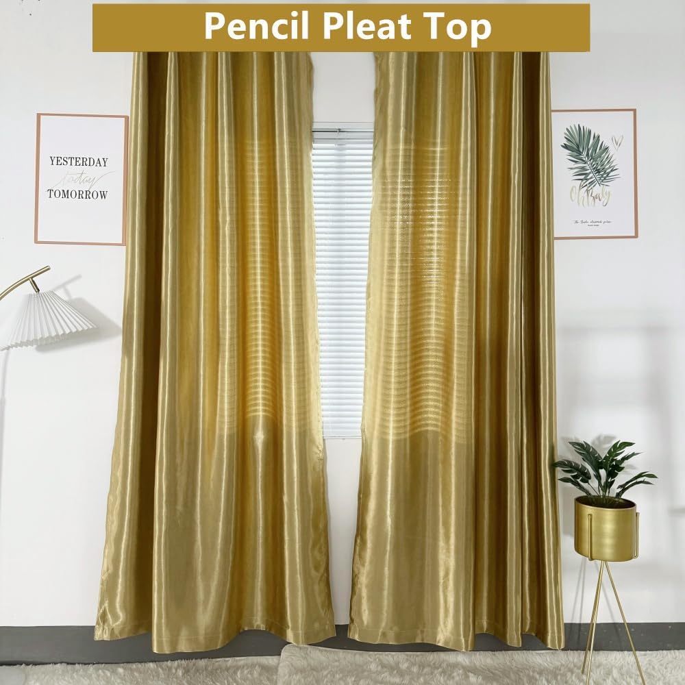 MYRU Elegante Vorhänge mit Bleistiftfalten, verdunkelnd, glänzender Stoff für Wohnzimmer und Schlafzimmer, 2 Paneele, 168 x 228 cm, luxuriöse goldene Vorhänge)