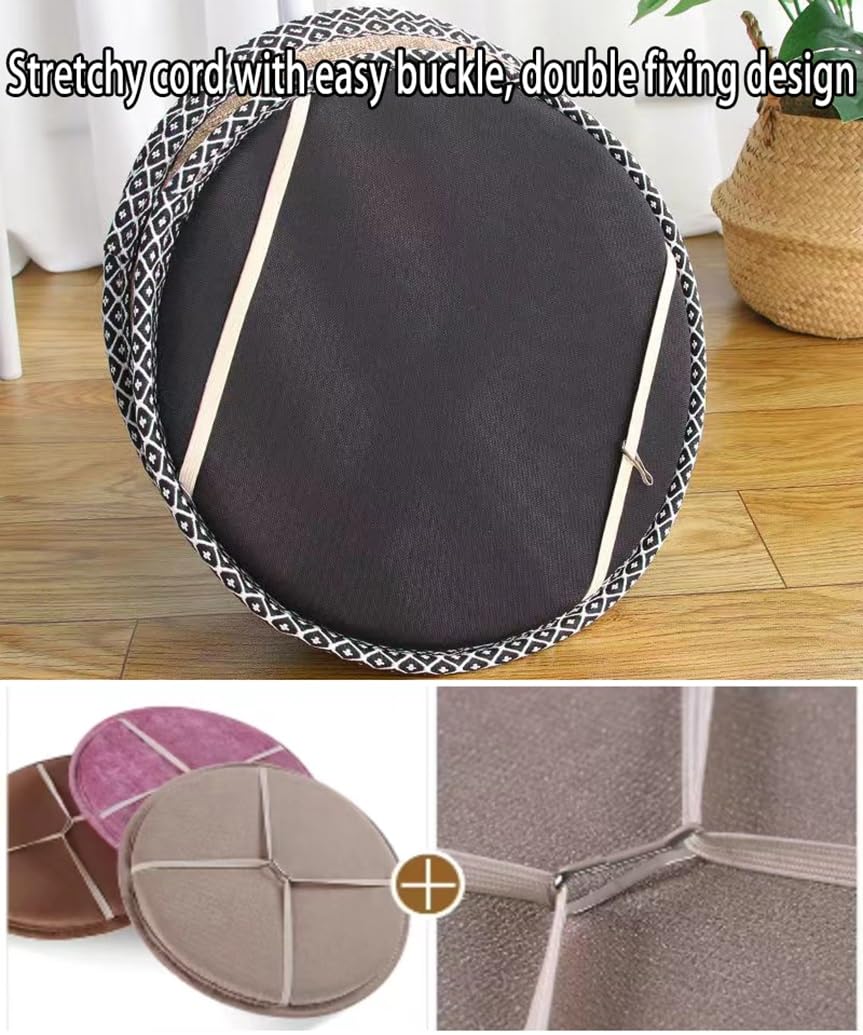 Cuscini rotondi per sedie per sgabelli, traspiranti, in cotone e lino, antiscivolo, con laccetti (giallo-marrone, 35 cm, confezione da 2), perfetti per casa, giardino, sala da pranzo e uso esterno
