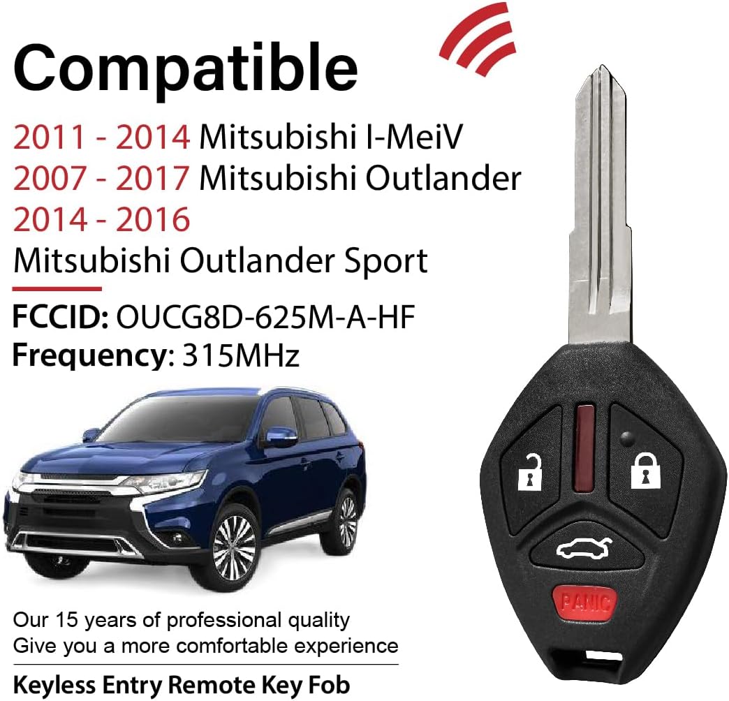 Replacement for 2014 2015 2016 2017 Mitsubishi I-MeiV Outlander Sport Key Fob Remote Control OUCG8D-625M-A-HF 4 Buttons 315MHz