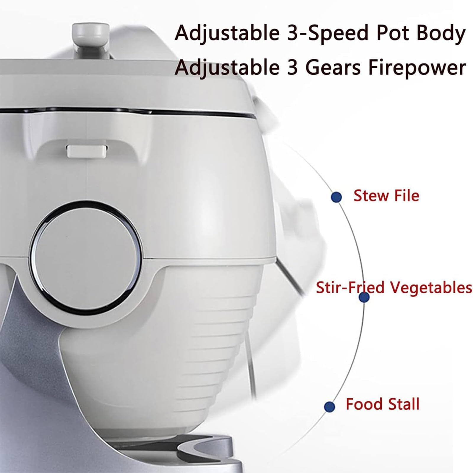 Robot da cucina commerciale da 2000 W, macchina da cucina automatica da 6,34 litri, 3 velocità e avvio intelligente con un clic, rotazione automatica a 360°, per fritture e stufati