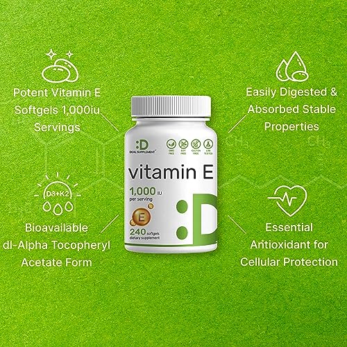 image for DEAL SUPPLEMENT Vitamin E Supplements, 1,000 IU Per Serving, 240 Softg
