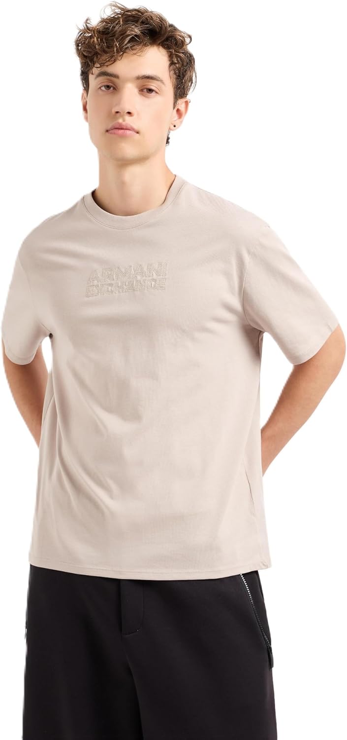 Armani Exchange Mens Central Embroidered Logo Regular Fit Cotton Jersey Tee