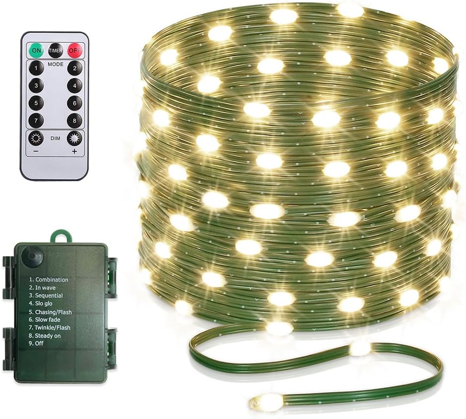 Battery Operated String Lights (4 Pack), 16.5ft 50 LED Fairy String Lights Battery Powered with Remote & Timer for Indoor Outdoor Christmas Trees Wreath Decoration Bedroom Patio - Warm White