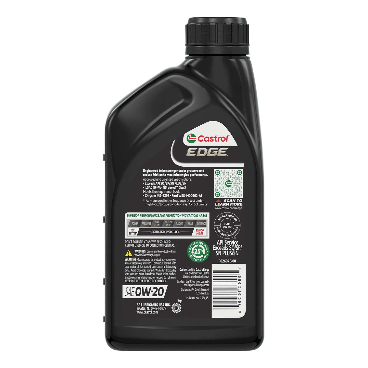 Castrol Edge 0W-20 Advanced Full Synthetic Motor Oil, 1 Quart
