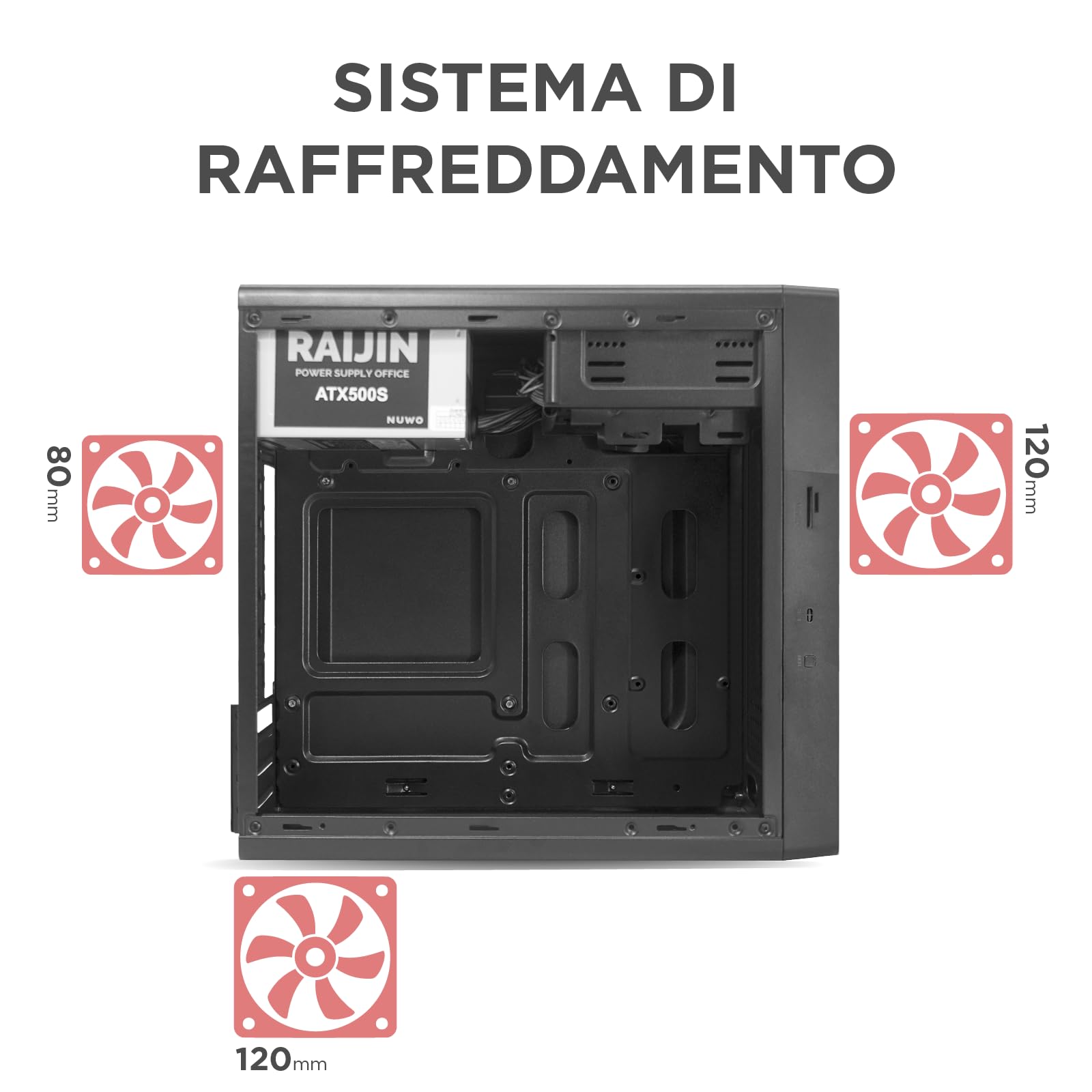 Nuwo Itak I603 Case Micro-ATX Mini-ITX con Alimentatore 240W per PC Desktop Office Mini Tower mATX 0.40MM SPCC, Strip LED e Lettore Card, USB 3.0, Nero