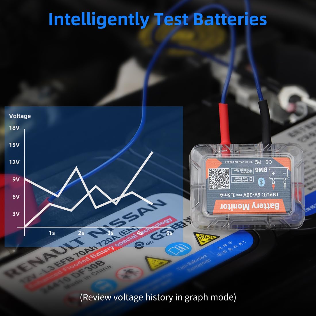 DollaTek Bluetooth 4.0 12V Wireless Battery Monitor Tester Car RV Motorcycle Boat