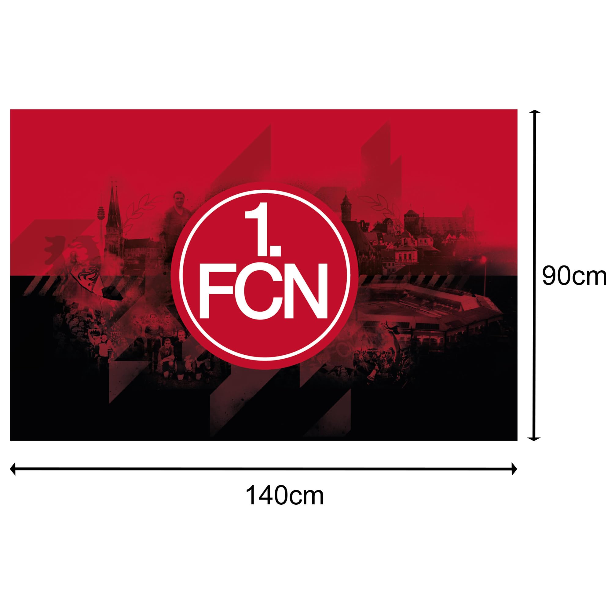 1. FC Nürnberg FCN Hissfahne 140 x 90 cm - mit schwarzen Karabinern I rot-schwarz I Originalware - Fahne Flagge Club
